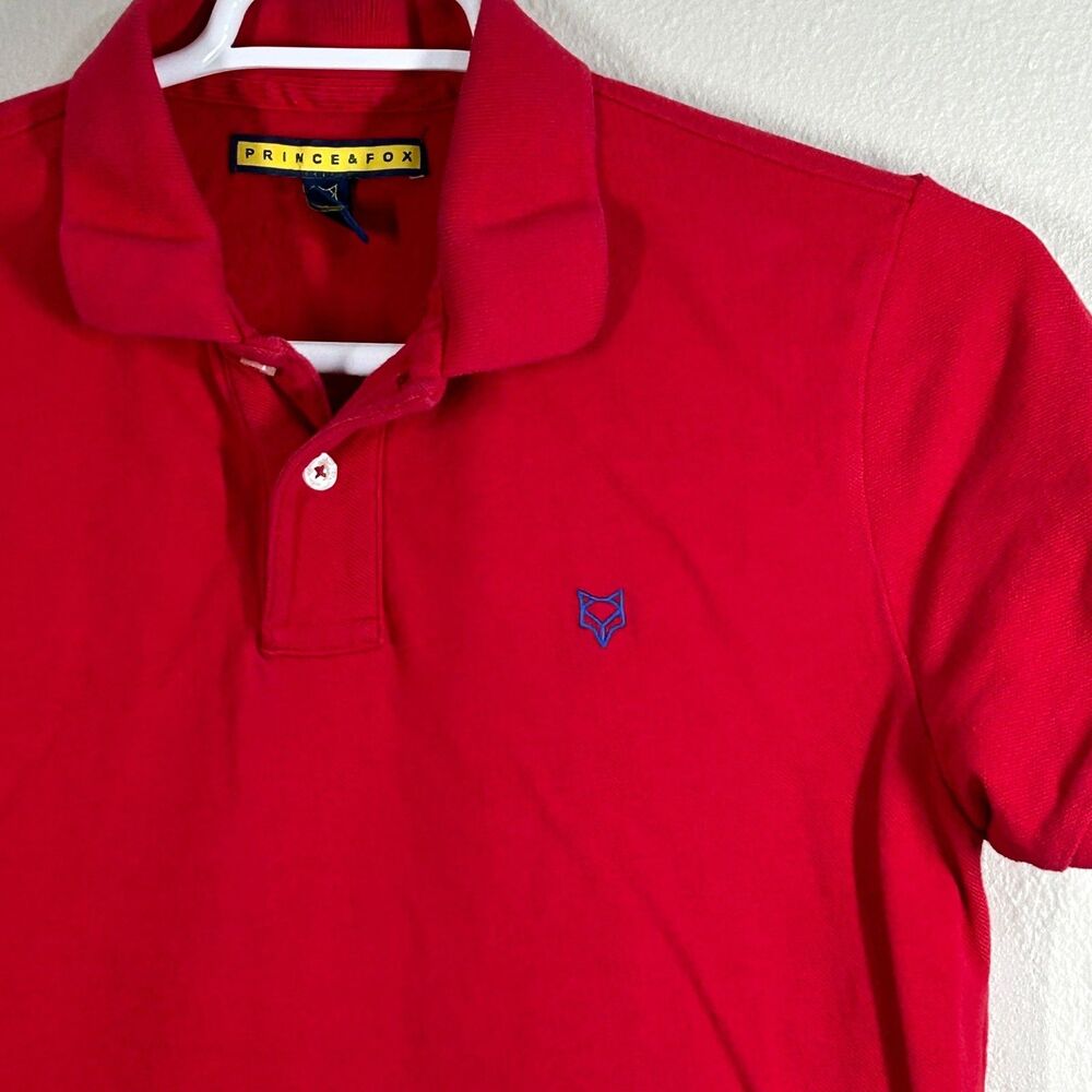 Prince & Fox Polo Mens M Red Short Sleeve 100% Cotton Pique Fox Logo Classic Tee